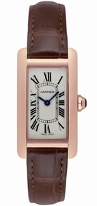 Cartier Quartz 18kt Rose Gold Silver Dial Crocodile Brown Leather Band Watch #W2607456 (Women Watch)