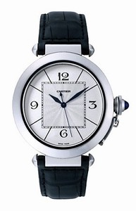 Cartier Automatic 18kt White Gold Silver Dial Black Leather Band Watch #W3018751 (Men Watch)