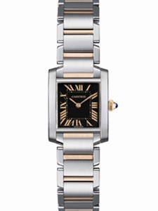 Cartier Quartz Stainless Steel Black Dial Stainless Steel And 18kt Rose Gold Band Watch #W5010001 (Women Watch)