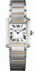 Cartier Calibre 057 Quartz Brushed And Polished Stainless Steel Silver Grained With Roman Numerals Dial Brushed And Polished 18k Yellow Gold With Stainless Steel Band Watch #W51007Q4 (Women Watch)