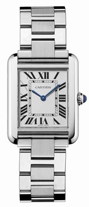 Cartier Calibre 157 Quartz Polished Stainless Steel Silver Roman Numeral Opaline With Blued Steel Hands Dial Brushed And Polished Stainless Steel Band Watch #W5200013 (Women Watch)