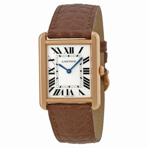 Cartier Tank Solo Quartz Roman Numerals Dial Brown Leather Watch# W5200025 (Women Watch)