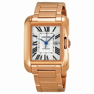 Cartier Silver Flinque Dial Fixed 18kt Rose Gold Band Watch #W5310003 (Women Watch)