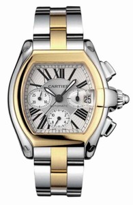 Cartier Calibre 8510 Automatic 18k Yellow Gold And Stainless Steel Silver Sunray Chronograph With Roman Numerals And Magnifieid Date At 3 Dial 18k Yellow Gold And Stainless Steel With Interchangeable Leather Band Watch #W62027Z1 (Men Watch)