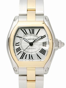 Cartier Calibre 3110 Automatic 18k Yellow Gold And Stainless Steel Silver Sunray With Roman Numerals With Magnified Date At 3 Dial 18k Yellow Gold And Stainless Steel With Interchangeable Leather Band Watch #W62031Y4 (Men Watch)