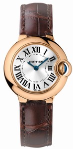 Cartier Quartz 18kt Rose Gold Silver Dial Crocodile Brown Leather Band Watch #W6900256 (Women Watch)