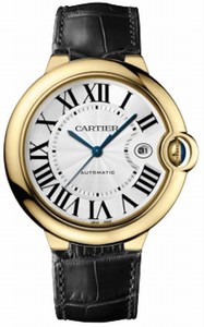 Cartier Automatic 14kt Yellow Gold Silver Dial Crocodile Black Leather Band Watch #W6900551 (Men Watch)