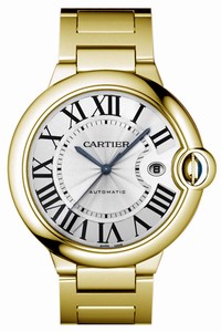 Cartier Calibre 049 Automatic Polished 18k Yellow Gold Silver Opaline With Roman Numerals Dial Polished 18k Yellow Gold Band Watch #W69005Z2 (Men Watch)