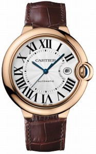 Cartier Automatic 18kt Rose Gold Silver Dial Crocodile Brown Leather Band Watch #W6900651 (Men Watch)