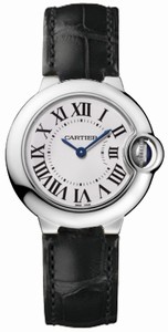 Cartier Calibre 057 Quartz Polished Stainless Steel Silver Opaline With Roman Numerals Dial Black Alligator Strap Band Watch #W69018Z4 (Women Watch)