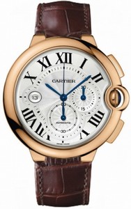 Cartier Automatic 18kt Rose Gold Silver Dial Crocodile Brown Leather Band Watch #W6920009 (Men Watch)