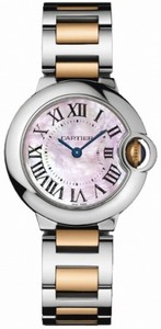 Cartier Quartz Stainless Steel Pink Mother Of Pearl Dial Steel And Rose Gold Polished Band Watch #W6920034 (Women Watch)