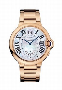 Cartier Battery Operated Quartz 18k Polished Rose Gold White Mother Of Pearl 2nd Time Zone And Date At 12 With Blue Sword Shaped Hands Dial 18k Polished Rose Gold Band Watch #W6920035 (Women Watch)