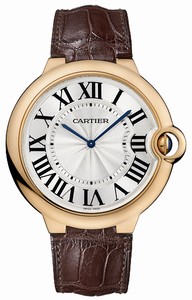Cartier Manual Wind 18kt Rose Gold Silver Dial Alligator/crocodile Leather Brown Band Watch #W6920054 (Men Watch)