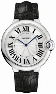 Cartier Automatic Caliber 430 MC 18k White Gold Silver Dial With Sword Shaped Black Hands And Date At 3 Dial Blackcrocodile Leather Band Watch #W6920055 (Men Watch)