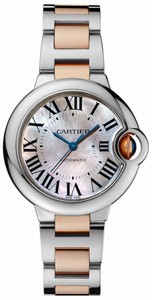 Cartier Automatic Stainless Steel Pink Mother Of Pearl Dial Steel And Rose Gold Polished Band Watch #W6920070 (Women Watch)