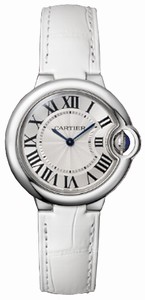 Cartier Battery Operated Cartier 057 Quartz Polished Stainless Steel Silver Opaline Dial Shiny White Alligator Strap Band Watch #W6920086 (Women Watch)