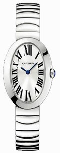 Cartier Battery Operated Quartz 18k Polished White Gold Silver With Roman Numeral Hour Markers And Blue Sword Shaped Hands Dial 18k White Gold Band Watch #W8000006 (Women Watch)