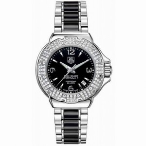 TAG Heuer Quartz Polished Stainless Steel Black Dial Stainless Steel With Black Tone Ceramic Band Watch #WAC1214.BA0859 (Women Watch)