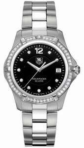 TAG Heuer Aquaracer Quartz Black Diamond Dial Diamond Bezel Stainless Steel Watch # WAF111D.BA0810 (Men Watch)