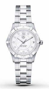 TAG Heuer Aquaracer Quartz White Mother of Pearl Diamond Dial Stainless Steel Watch # WAF1312.BA0817 (Women Watch)
