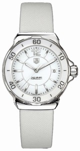 TAG Heuer Quartz White Dial Ceramic Bezel With White Leather Strap Watch #WAH1211.FC6219 (Women Watch)