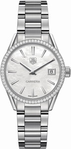 TAG Heuer Carrera Quartz Mother of Pearl Dial Date Diamond Bezel Stainless Steel Watch# WAR1315.BA0778 (Women Watch)
