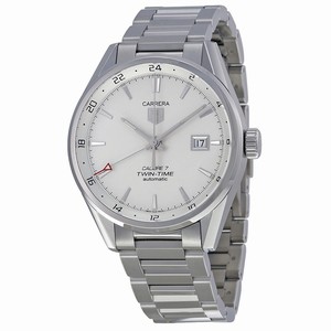 TAG Heuer Carrera Automatic Calibre 7 Twin Time White Dial Date Stainless Steel Watch #WAR2011.BA0723 (Women Watch)