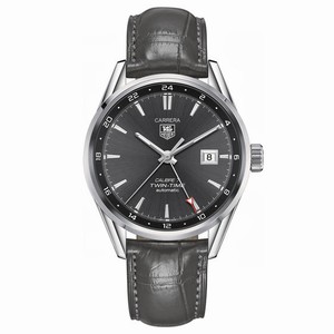 TAG Heuer Carrera Automatic Calibre 7 Twin Time Anthracite Dial Date Black Leather Watch #WAR2012.FC6326 (Men Watch)