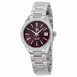 TAG Heuer Maroon Dial Fixed Stainless Steel Set With Diamonds Band Watch #WAR2418.BA0776 (Women Watch)