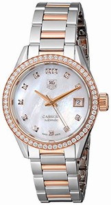 TAG Heuer Carrera Automatic Calibre 9 Mother of Pearl Diamond Dial Diamond Bezel Stainless Steel and Rose Gold Watch# WAR2453.BD0772 (Women Watch)