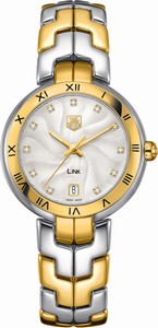 TAG Heuer Battery Operated Quartz Movement Polished Stainless Steel With 18k Yellow Gold & Bracelet Silver Guilloche Diamond Dial Polished Stainless Steel With 18k Yellow Gold Case & Bracelet Band Watch #WAT1350.BB0957 (Women Watch)