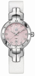 TAG Heuer Pink-guilloche-diamond Dial Leather Band Watch #WAT1415.FC6316 (Women Watch)