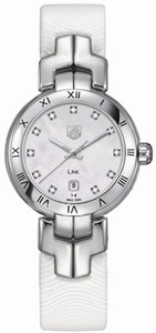TAG Heuer Link Quartz Mother of Pearl Diamond Dial White Leather Watch # WAT1417.FC6316 (Women Watch)