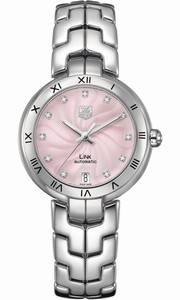 TAG Heuer Self Winding Automatic Movement Polished Stainless Steel Pink Guilloche Diamond Dial Polished Stainless Steel Band Watch #WAT2313.BA0956 (Women Watch)