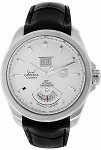 TAG Heuer Grand Carrera Automatic Chronometer Grande Date GMT Black Leather Watch #WAV5112.FC6225 (Men Watch)