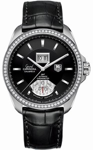 TAG Heuer Grand Carrera Automatic C.O.S.C GMT Diamond Set Bezel Black Leather Watch #WAV5115.FC6225 (Men Watch)