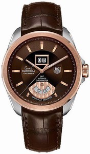 TAG Heuer Grand Carrera Automatic C.O.S.C 18k Rose Gold Bezel Brown Leather Watch #WAV5153.FC6231 (Men Watch)