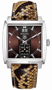 TAG Heuer Monaco Quartz Grande Date Brown Python Strap Watch #WAW1315.FC6217 (Women Watch)