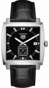 TAG Heuer Monoco Quartz Small Second Dial Date Black Leather Watch# WAW131A.FC6177 (Men Watch)