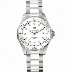 TAG Heuer Aquaracer Quartz Diamond Dial Date Stainless Steel and White Ceramic Watch# WAY131D.BA0914 (Women Watch)