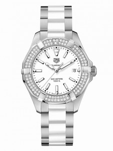 TAG Heuer Aquarcer Quartz Date Diamond Bezel Stainless Steel and White Ceramic Watch# WAY131F.BA0914 (Women Watch)