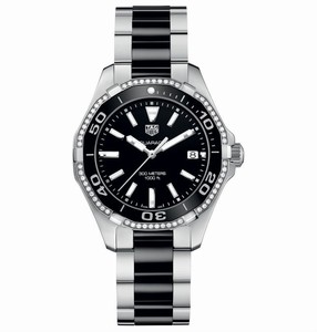 TAG Heuer Aquaracer Quartz Date Diamond Bezel Stainless Steel and Black Ceramic Watch# WAY131G.BA0913 (Women Watch)