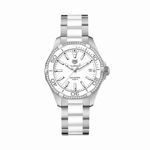 TAG Heuer Aquaracer Quartz Date Diamond Bezel Stainless Steel and White Ceramic Watch# WAY131H.BA0914 (Women Watch)