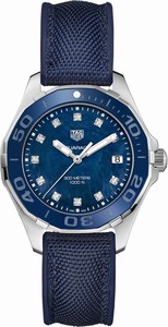 TAG Heuer AAquaracer Quartz Blue Mother of Pearl Diamond Dial Blue Textile Strap Watch# WAY131L.FT6091 (Women Watch)