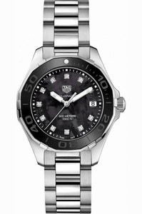 TAG Heuer Aquaracer Quartz Black Mother of Pearl Diamond Dial Date Stainless Steel Watch# WAY131M.BA0748 (Women Watch)