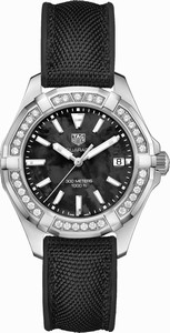 TAG Heuer Aquaracer Quartz Black Mother of Pearl Dial Date Diamond Bezel Black Textile Strap Watch# WAY131P.FT6092 (Women Watch)
