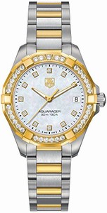 TAG Heuer Aquaracer Quartz Mother of Pearl Diamond Dial Diamond Bezel 18k Yellow Gold and Stainless Steel Watch# WAY1353.BD0917 (Women Watch)
