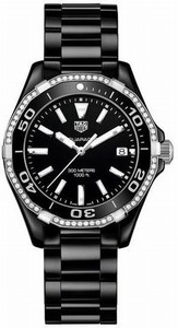 TAG Heuer Aquaracer Quartz Analog Date Diamond Bezel Black Ceramic Watch# WAY1395.BH0716 (Women Watch)