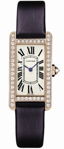 Cartier Quartz 18kt Rose Gold Silver Dial Satin Blue Band Watch #WB707931 (Women Watch)